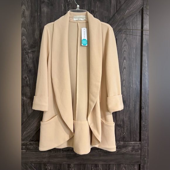 Beige/Cream Open Front Blazer, 3/4 sleeve - Picture 2 of 4